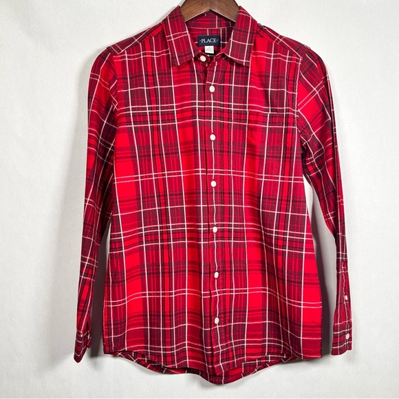 NWT The Children’s Place Boy’s Size 16 XXL Red Plaid Button Down Shirt - Picture 1 of 1